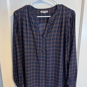 Pleione Navy and Red Patterned Blouse